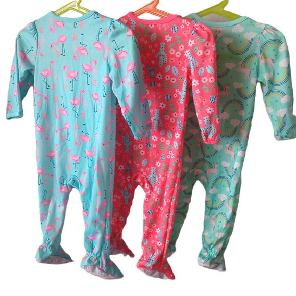 NWOT 3 Carter's Baby Girl Cotton One Piece Footies Bodysuit Colorful Size 12M - Picture 2 of 6